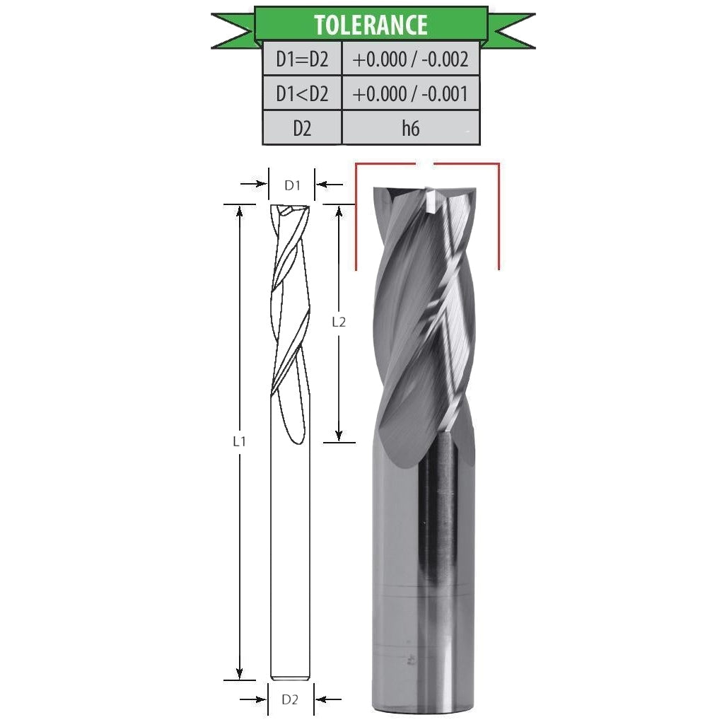 Best Carbide 3/8" 4 Flute Long Series Square End Mill – 3/8" Shank AlTiN Coated