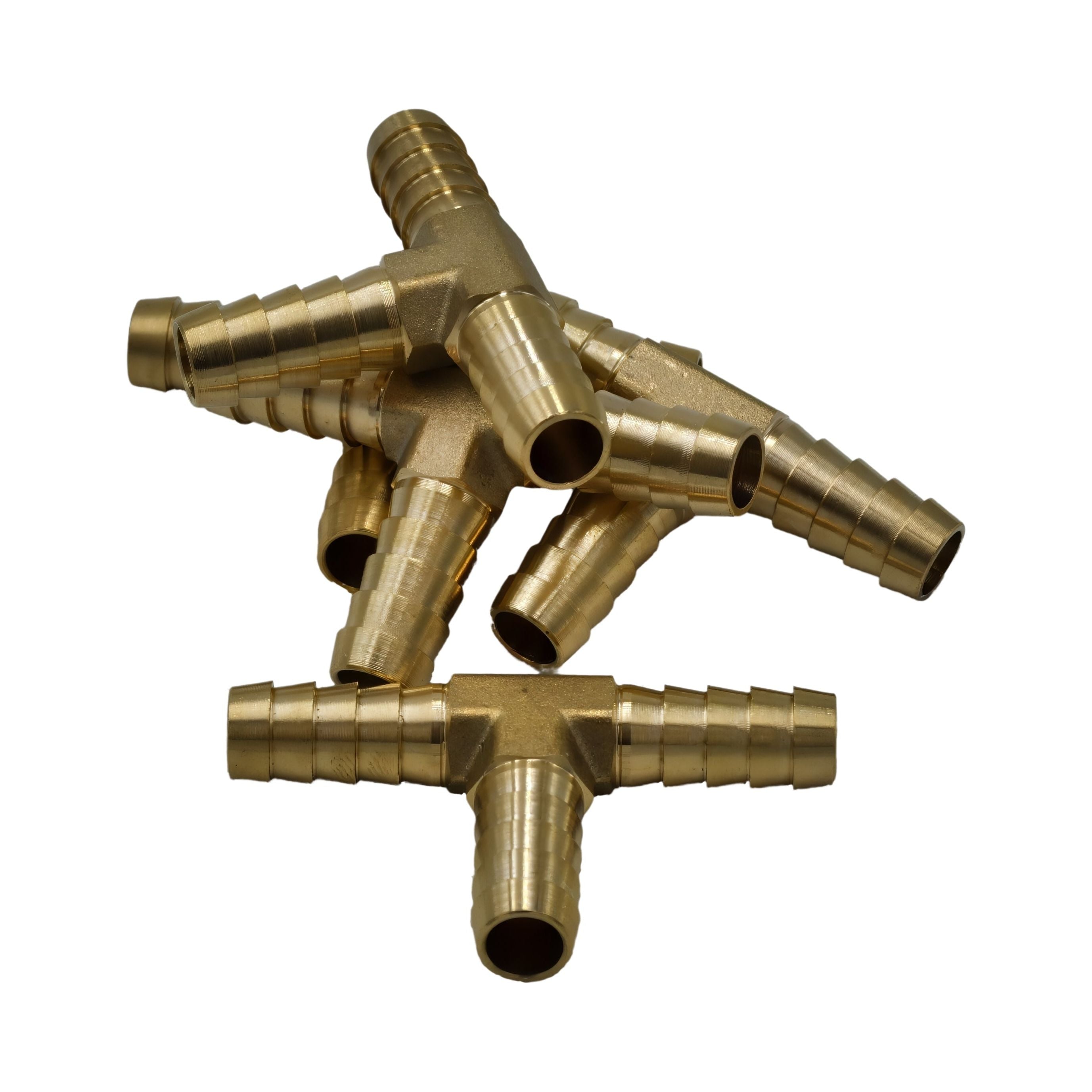 5pc 3/8" Three Way Brass Hose Barb Tee H5/16