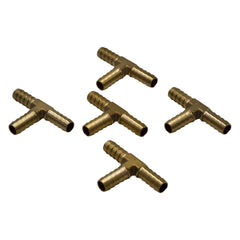 5pc 3/8" Three Way Brass Hose Barb Tee H5/16