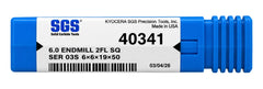 Kyocera SGS 40341 6mm 2 Flute Bright Uncoated Carbide Square End Mill