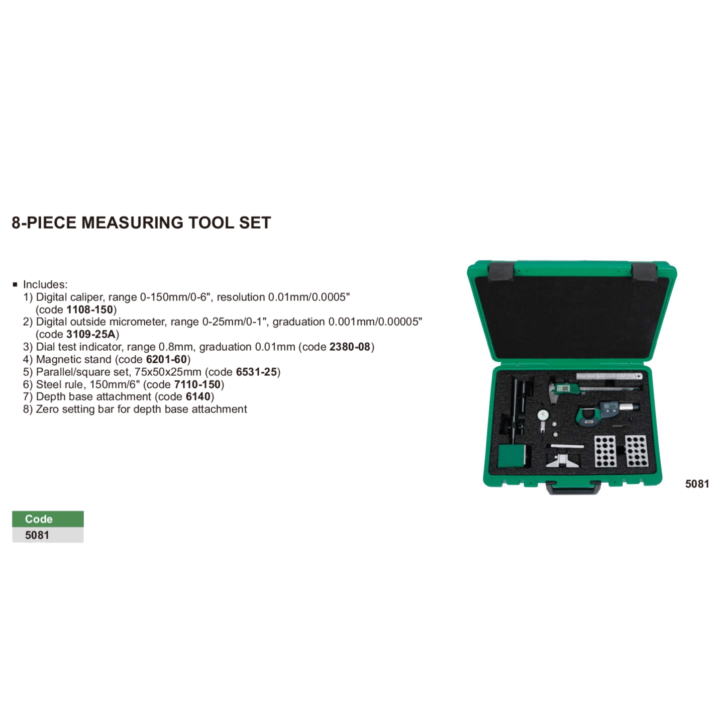 Insize 8-Piece Precision Measuring Tool Set Series 5081