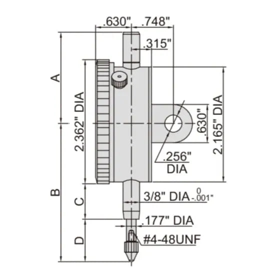 Insize Imperial Lug Back Dial Indicator 1" Range Series 2307-1