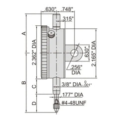 Insize Imperial Lug Back Dial Indicator 1" Range Series 2307-1