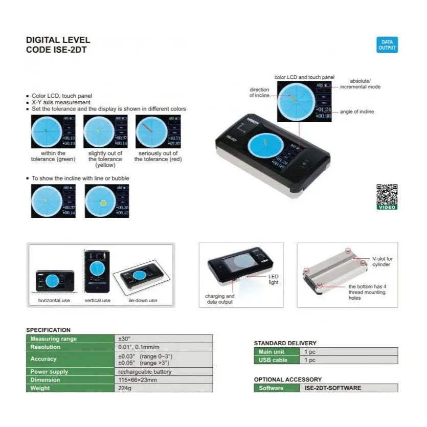 Insize Digital Level ±30° Range Series ISE-2DT