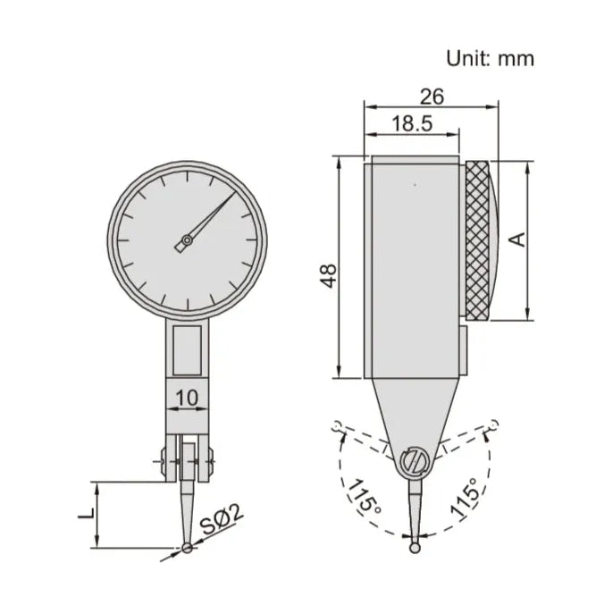 Insize Dial Test Indicator 0.8mm x 0.01mm Range Series 2381-08