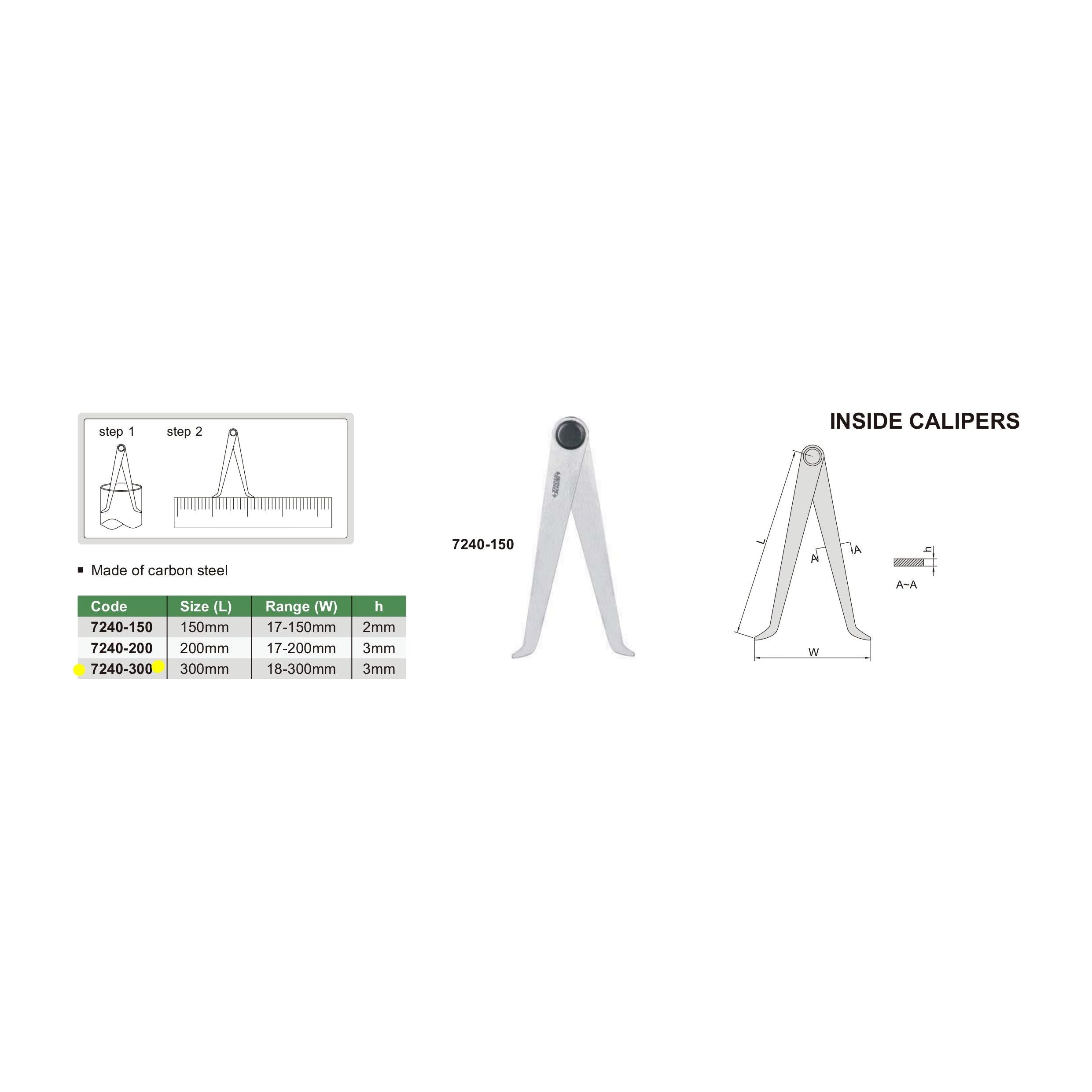 Insize Inside Caliper 0-300mm Range Series 7240-300