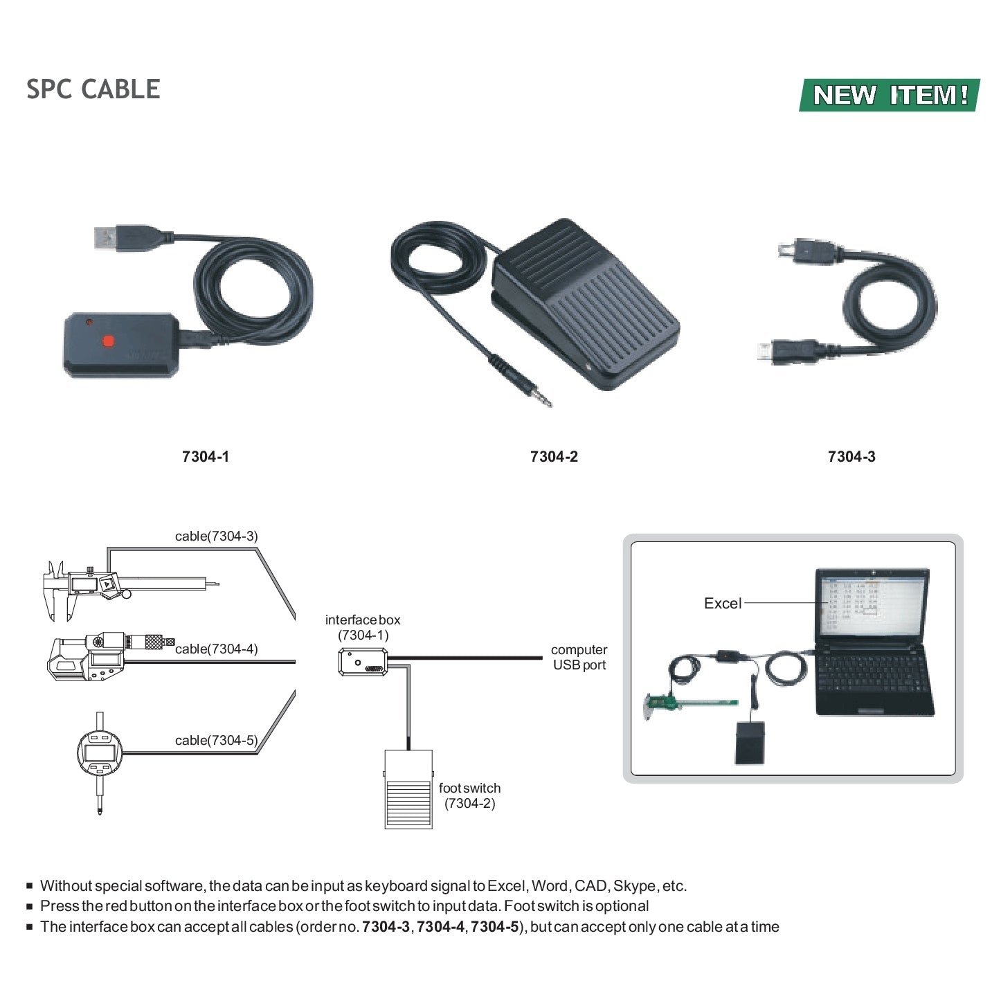 Insize SPC Cable for Electronic Calipers & Depth Gages (20″) Series 7304-3