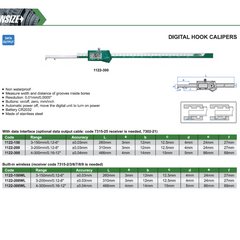 Insize Digital Hook Caliper 0.12-8" / 3–200mm Range Series 1122-200