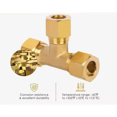 Heavy-duty brass valve with text highlighting features on a white background