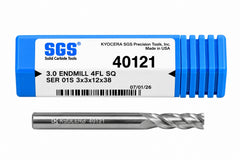 Kyocera SGS 40121 3mm 4 Flute Bright Uncoated Long Carbide Square End Mill