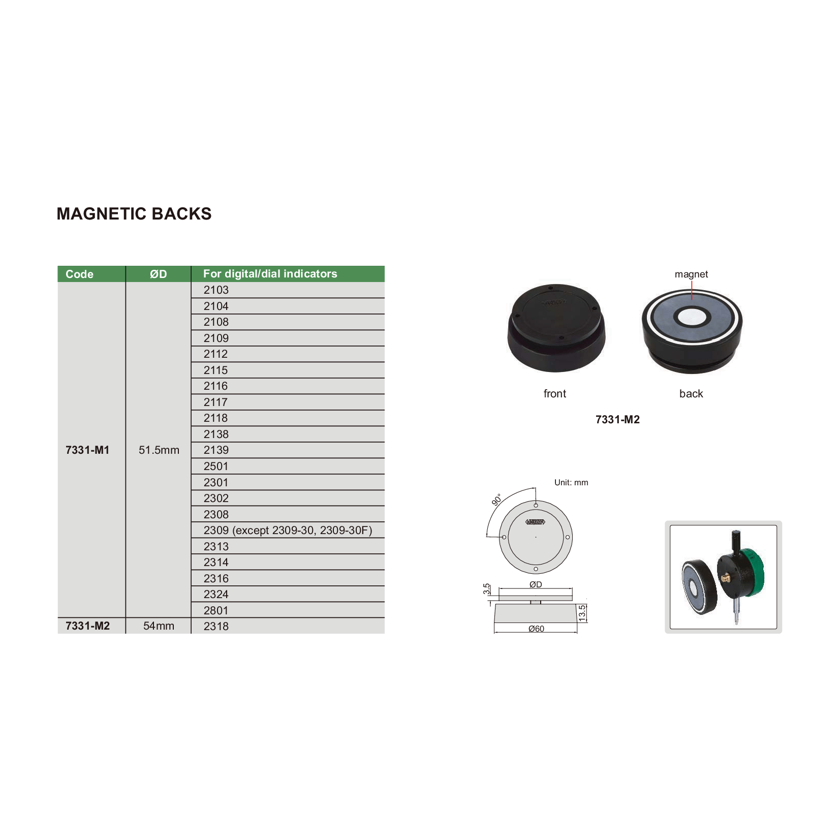 Insize Magnetic Back Ø51.5 mm for Digital Indicators Series 7331-M1