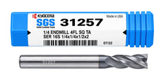 Kyocera SGS 31257 1/4" 4 Flute Ti-NAMITE-A AlTiN Coated Stub Carbide Square End Mill
