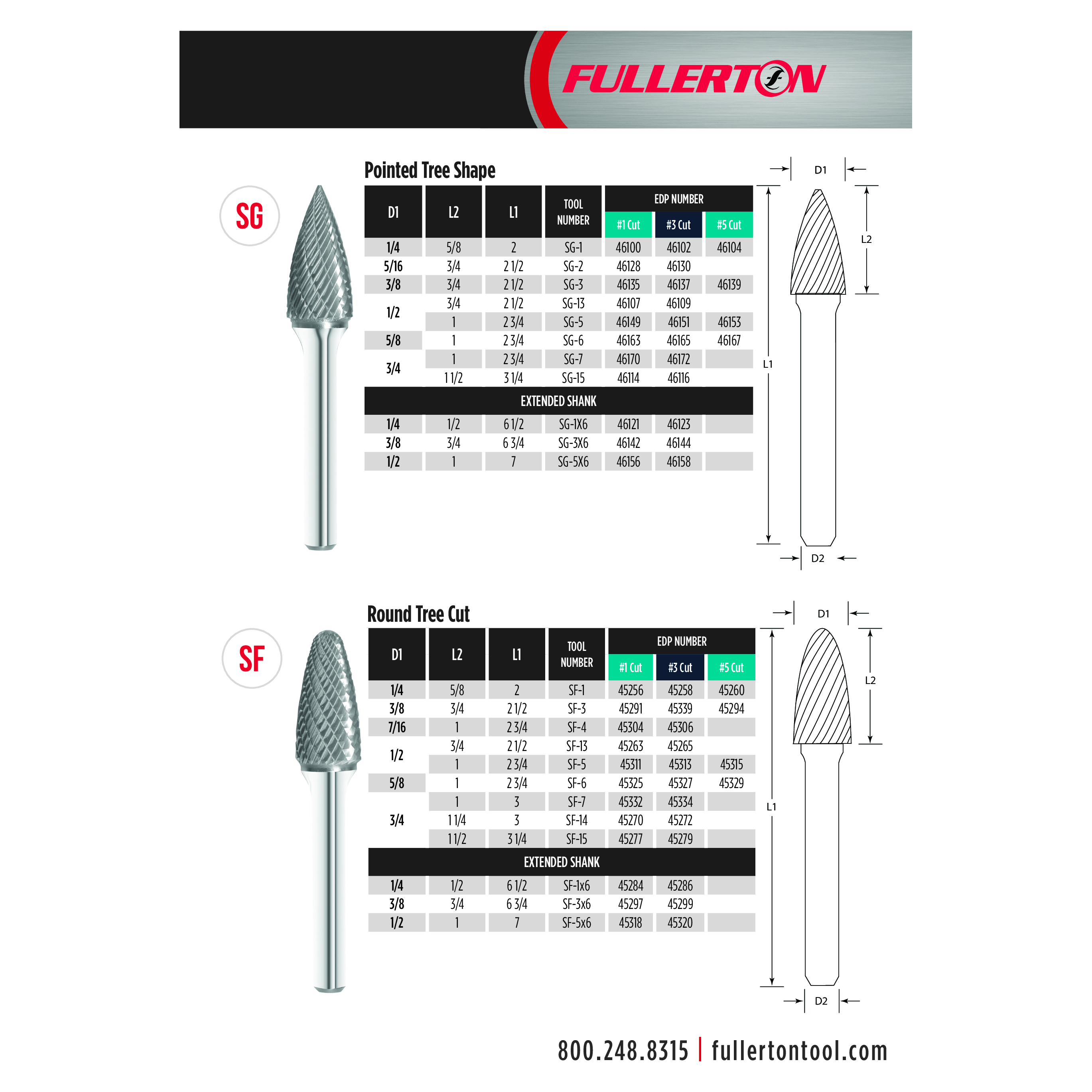 Fullerton - SF3 3/8" Round Tree Shape Series Carbide Burr
