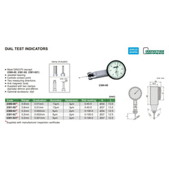 Insize Dial Test Indicator 0.8mm x 0.01mm Range Series 2381-08
