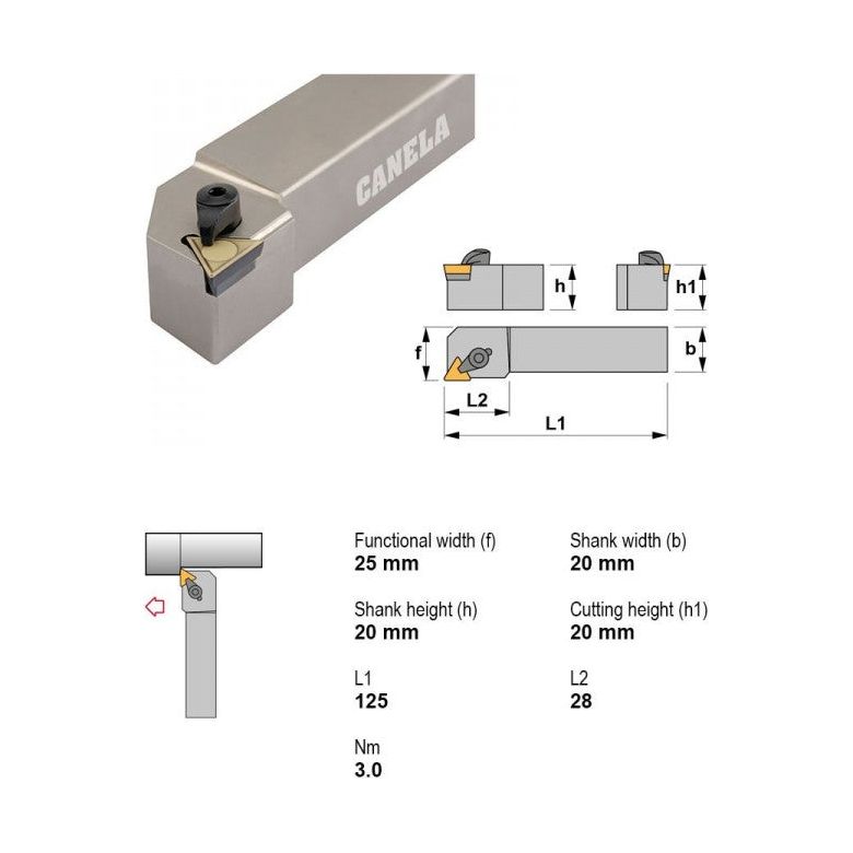 Canela Top Clamp Turning Tool Holder CTGPR2020K16 20mm Shank