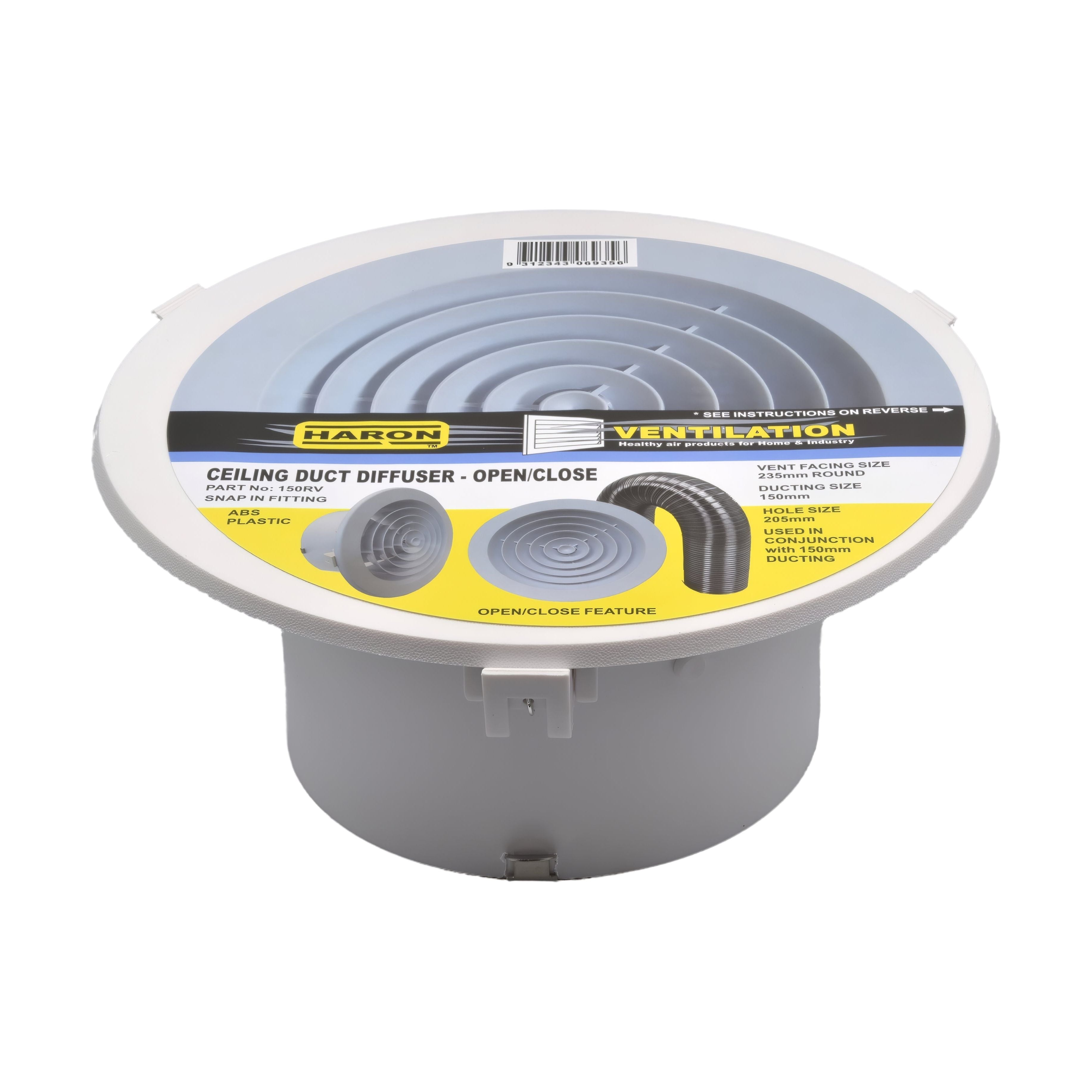 Haron 150RV Round Ducting Ceiling Diffuser – Vent Facing 150mm Round