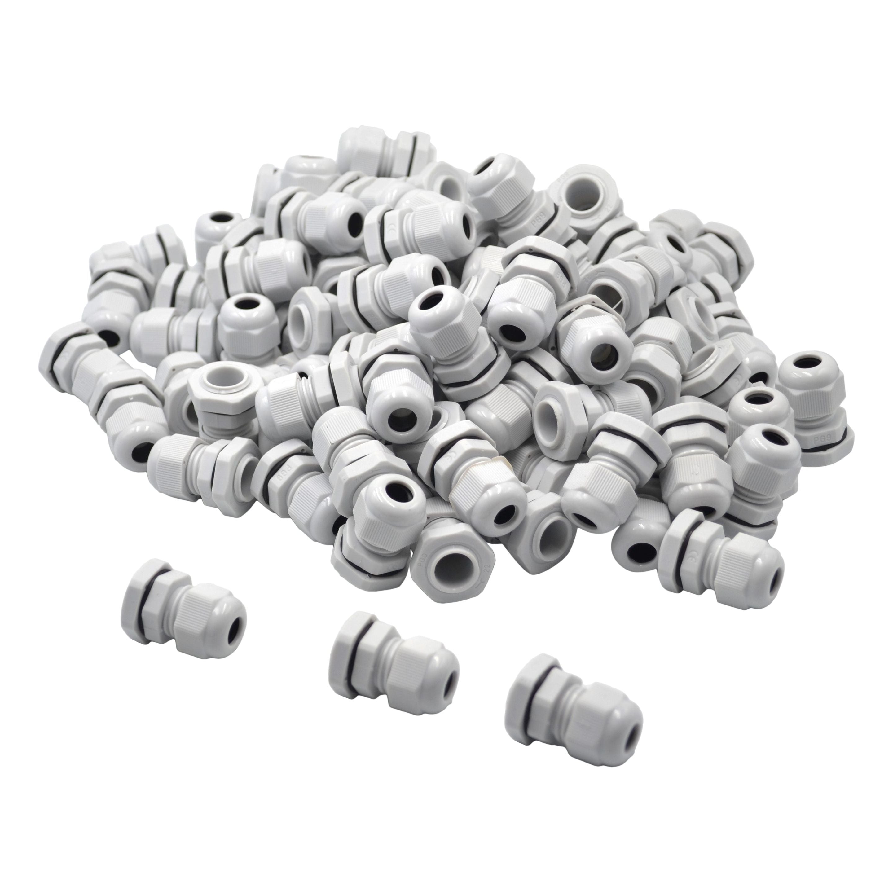 100 Pack IP68 PG9 White Nylon Cable Gland 4-8mm Cable Range