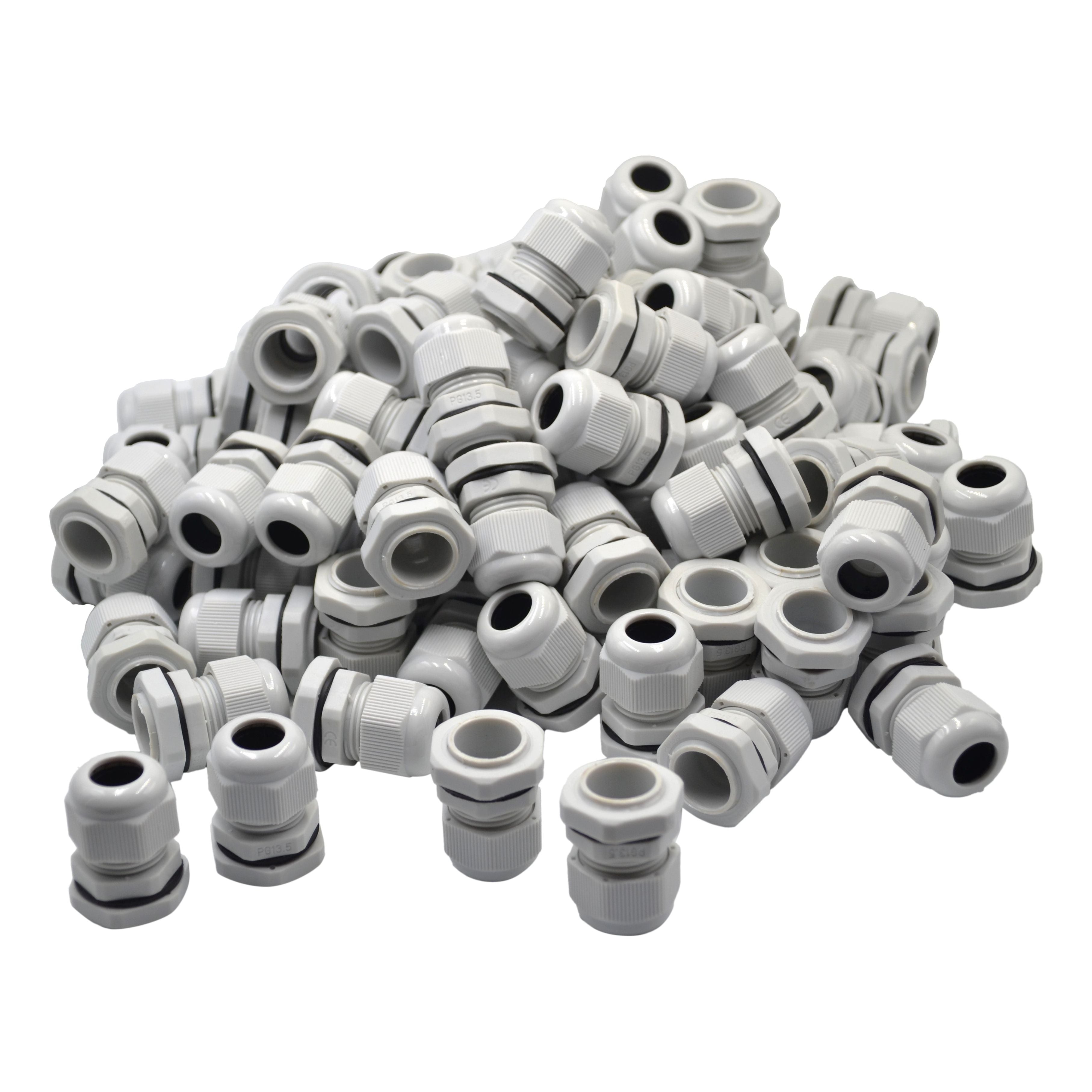 100 Pack IP68 PG13.5 White Nylon Cable Gland 6-12mm Cable Range