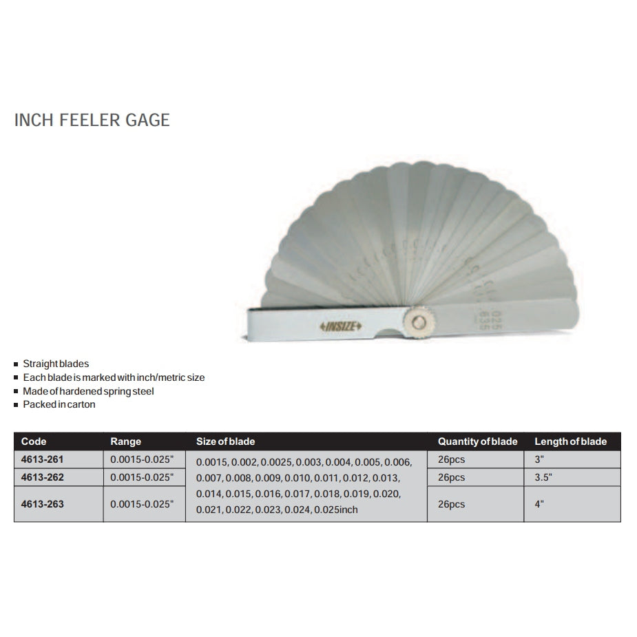 Insize Feeler Gauge Set 0.0015-0.025" Range Series 4613-262