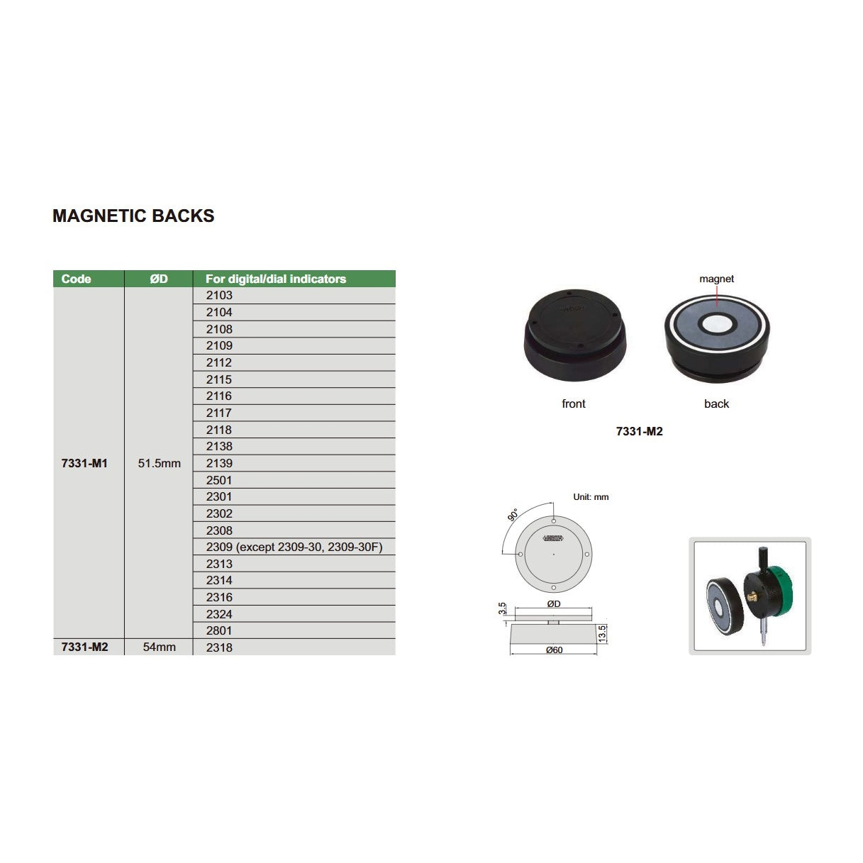 Insize Magnetic Back Ø54 mm for Digital Indicators Series 7331-M2