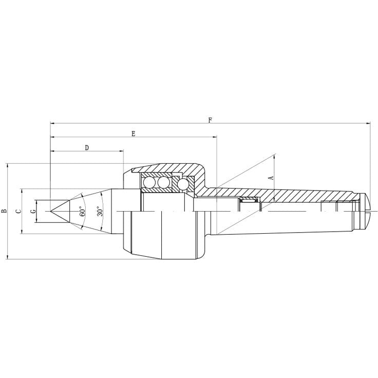 Morse Taper 3 Extended Nose High Speed Live Centre M12 drawbar