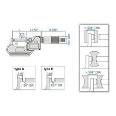 Insize Digital Spherical Anvil Tube Micrometer 0-25mm/0-1" Range Series 3560-25SE