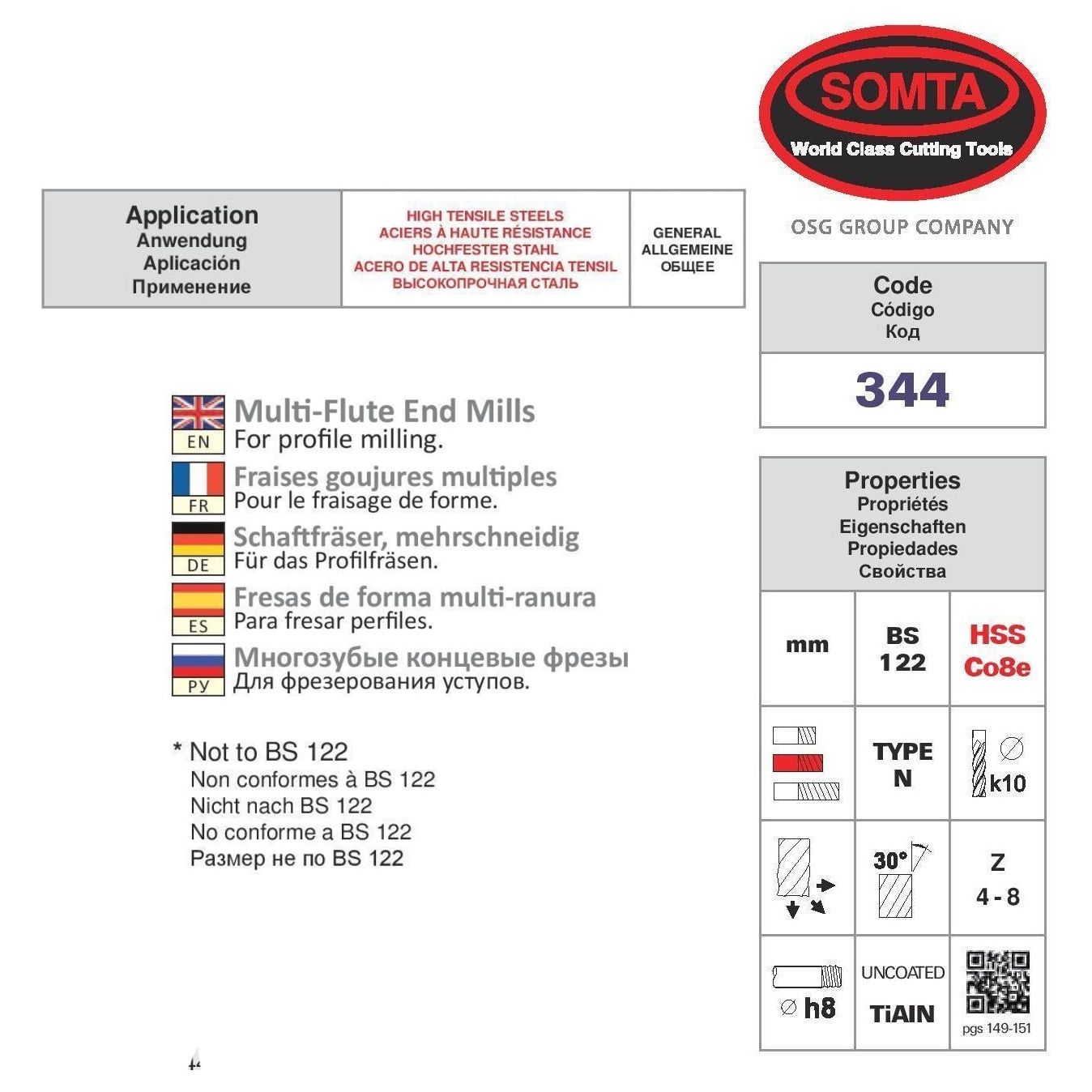 Somta Multi Flute 8mm HSS-Co8e Multi-Purpose End Mill