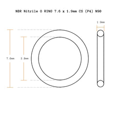 25 Pack NBR Nitrile O RING 7.6 x 1.9mm CS (P4) N90