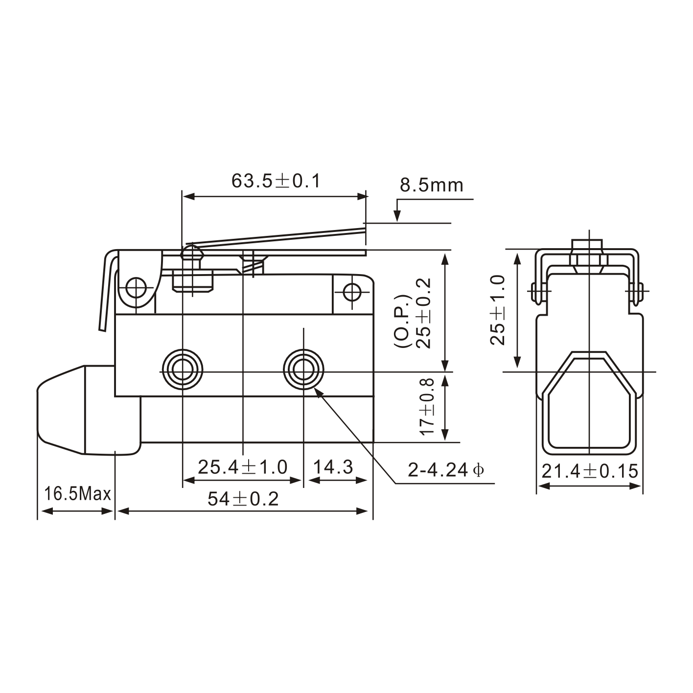 AZ-7140 Lever Switch Side Mount Limit Switch Diagram