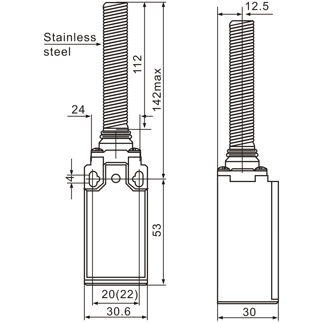 XCK-181 Coil Spring Actuator Momentary Limit Switch Diagram