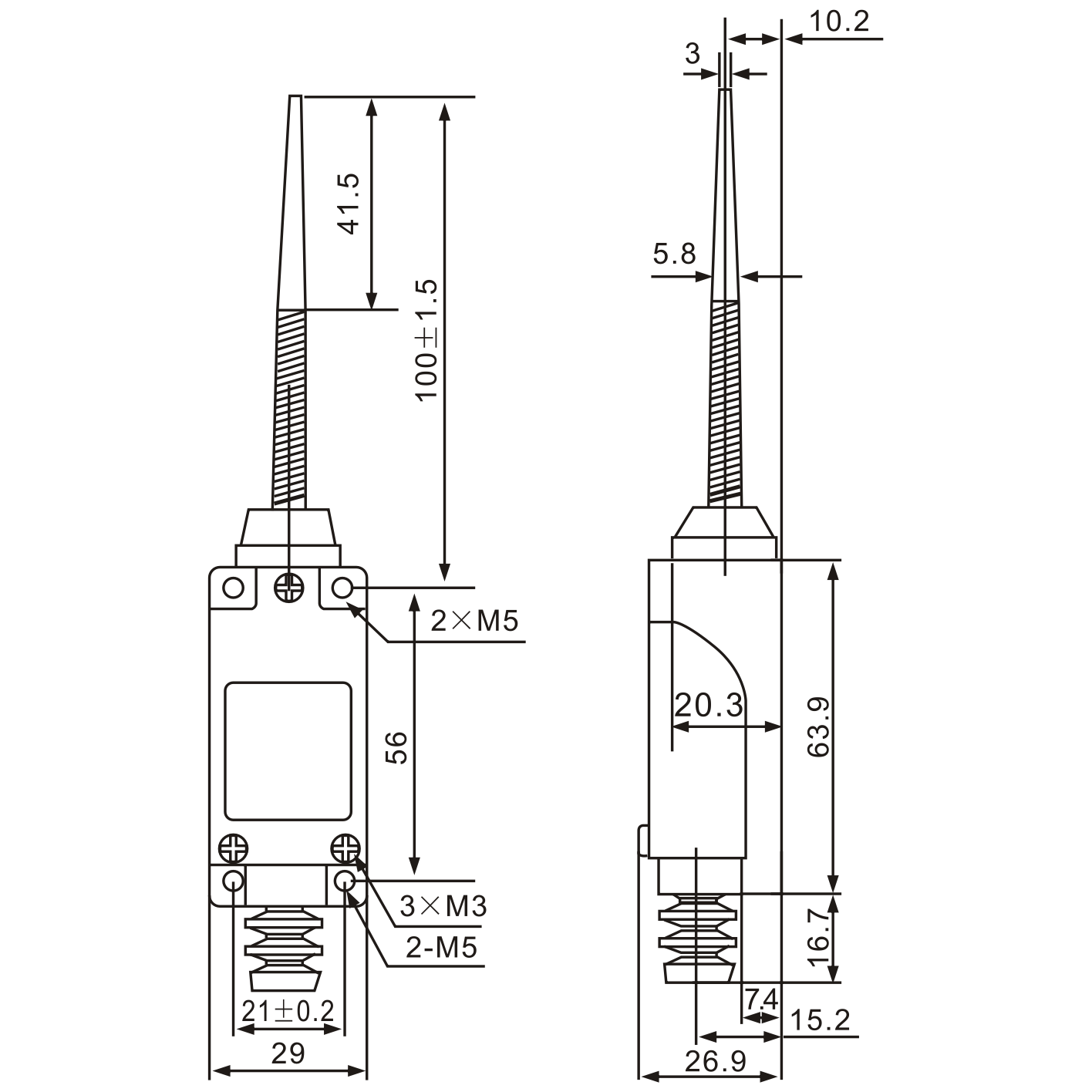 ME-8166 Flexible Coil Spring Momentary Limit Switch Diagram