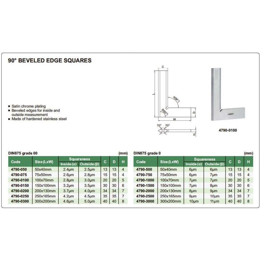 Insize Beveled Edge Square 100×70 mm Grade 0 Series 4790-1000