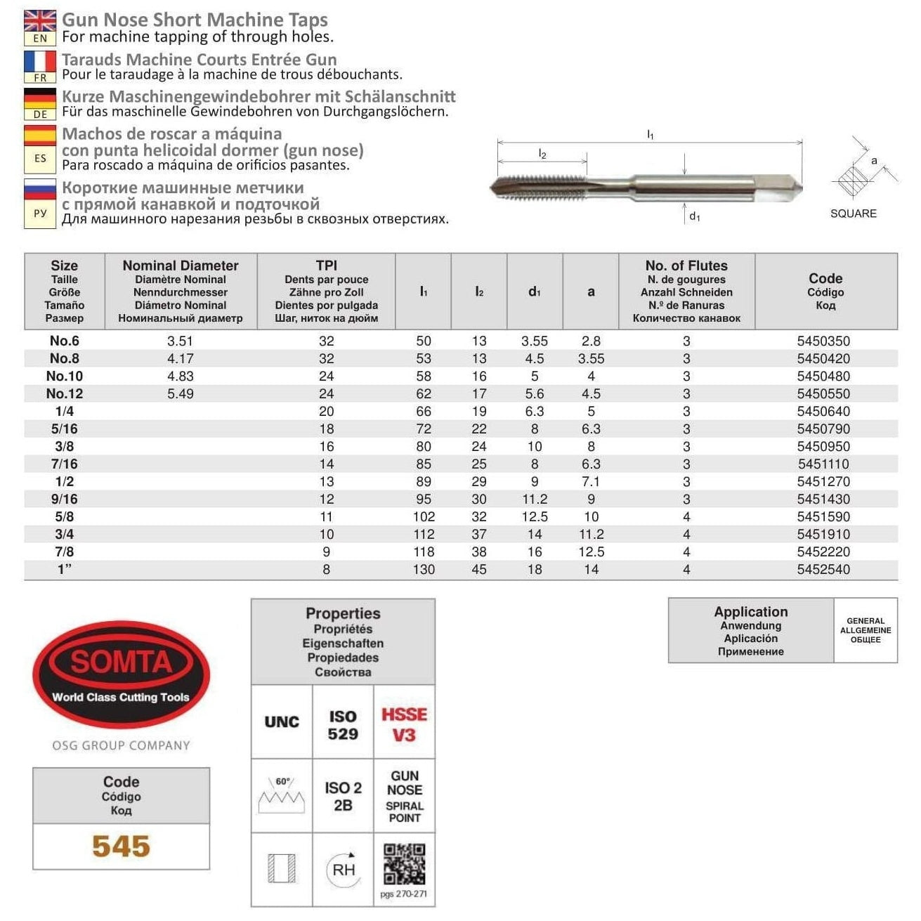 Somta Series 545 - HSSE-V Gun Nose Tap UNC 5/16" (Standard)