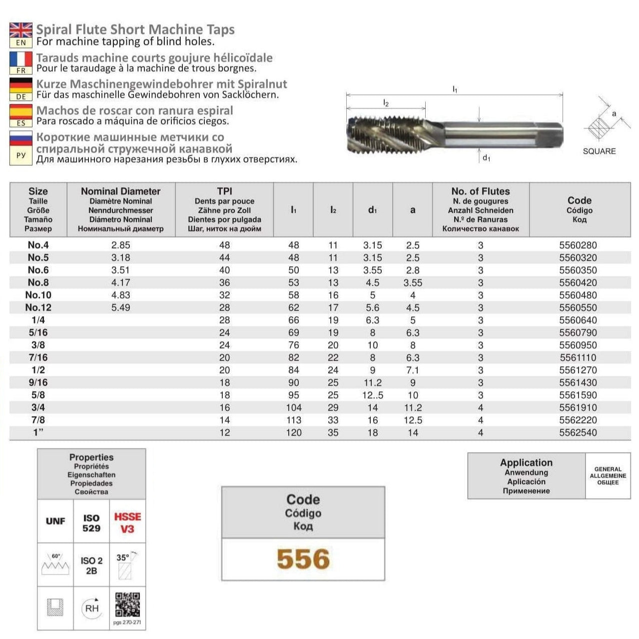 Somta Series 556 - HSSE-V Spiral Flute Tap UNF No. 10 (Standard)