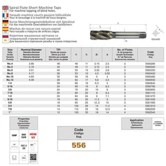 Somta Series 556 - HSSE-V Spiral Flute Tap UNF No. 10 (Standard)
