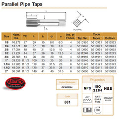 SOMTA - Series 581 HSS NPS 1" Taper Tap - Taper Pipe Tap
