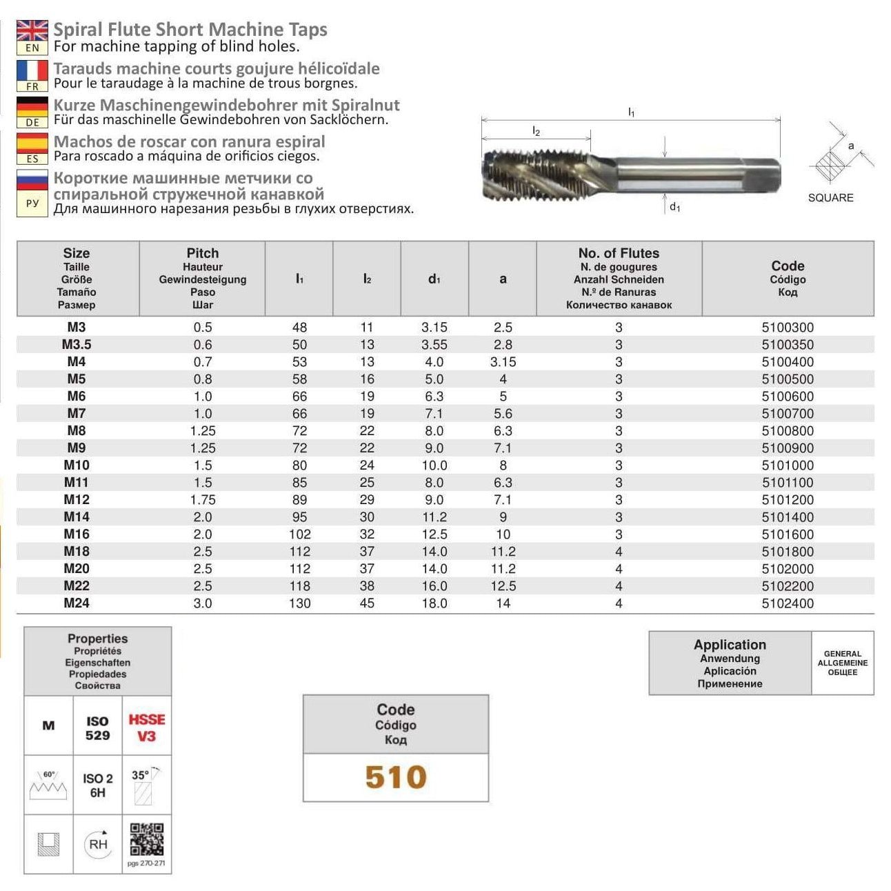 Somta Series 510 - HSSE-V Spiral Flute Tap Metric M16 x 2.0 (Standard)