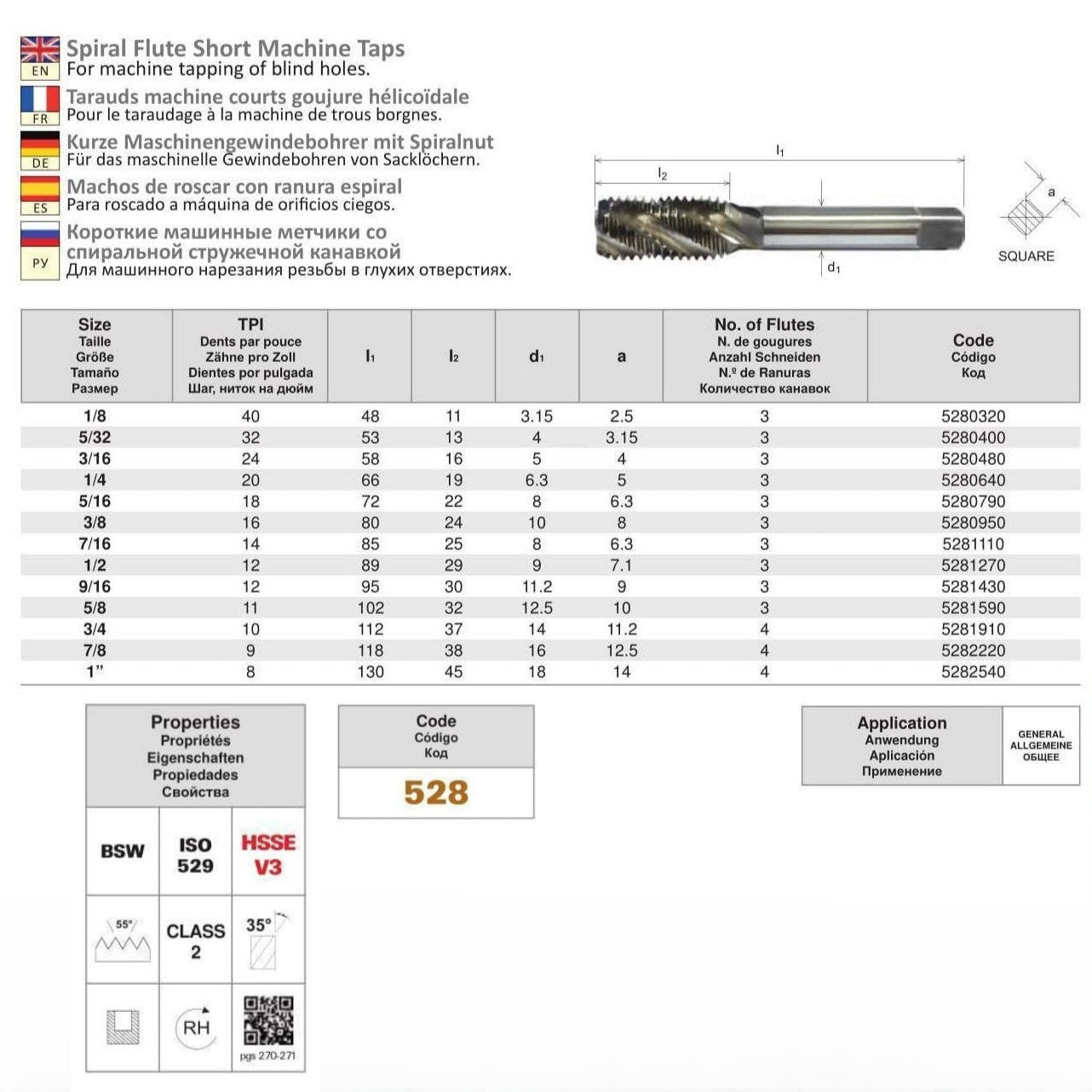 Somta Series 528 - HSSE-V Spiral Flute Tap BSW 5/32" (Standard)