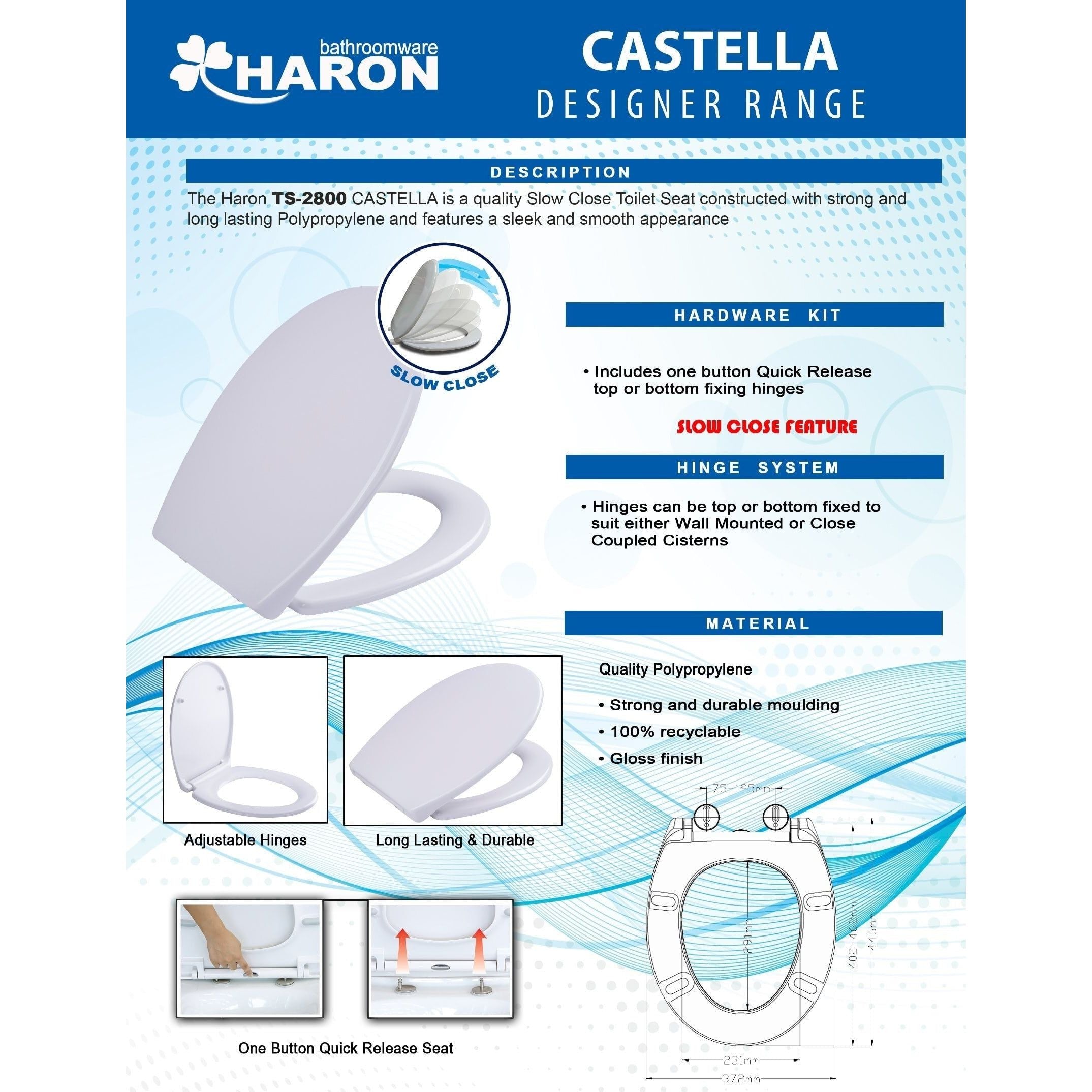 Haron TS-2800 CASTELLA Slow Close Toilet