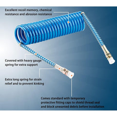 15FT Air Brake Coiled Hose Set – Blue Service & Red Emergency Lines with 12" Leads