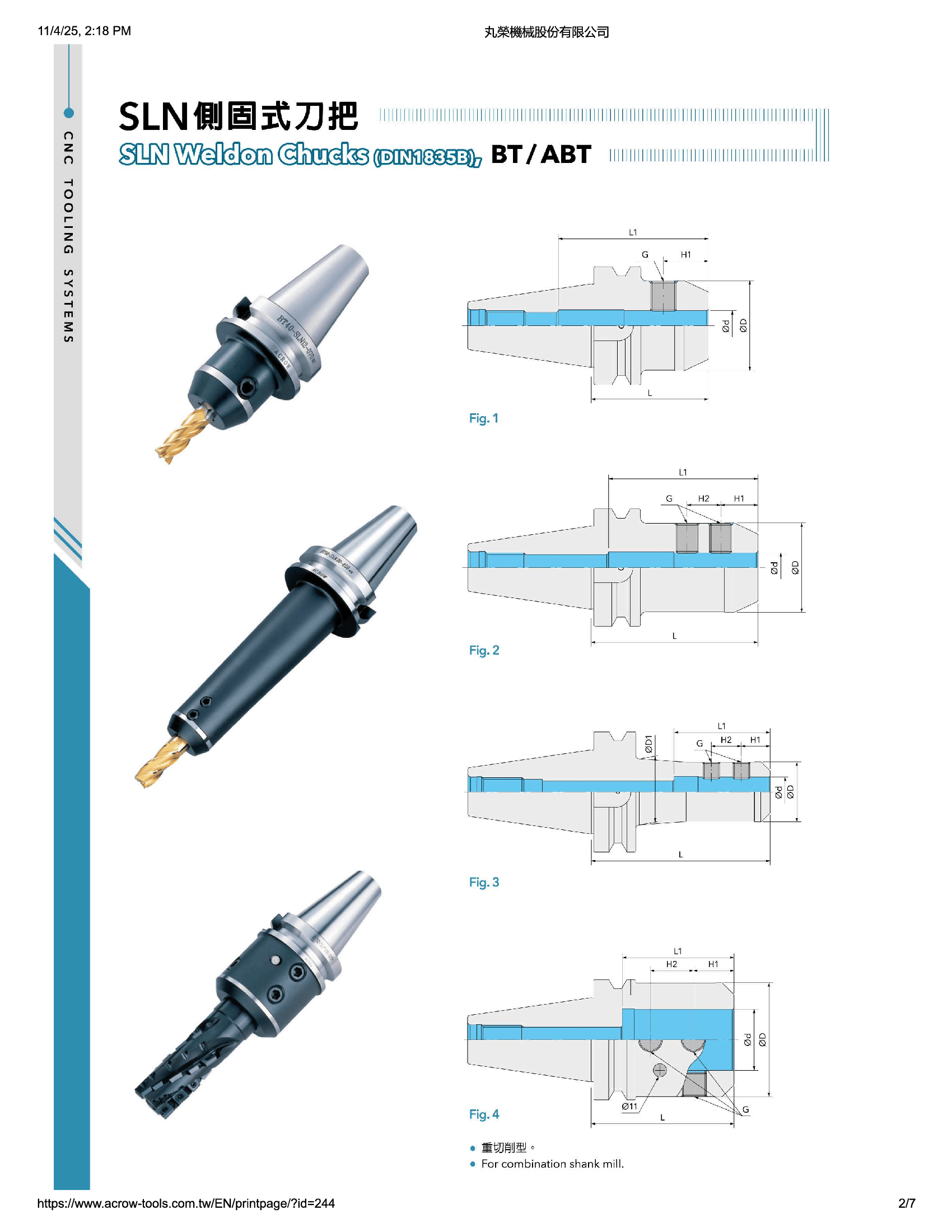 ACROW MACHINERY MFG CO LTD TOOL HOLDERS Acrow BT40-SLN20-063 – Sidelock (Weldon) Holder (Ø20 mm Bore, BT40 Taper)