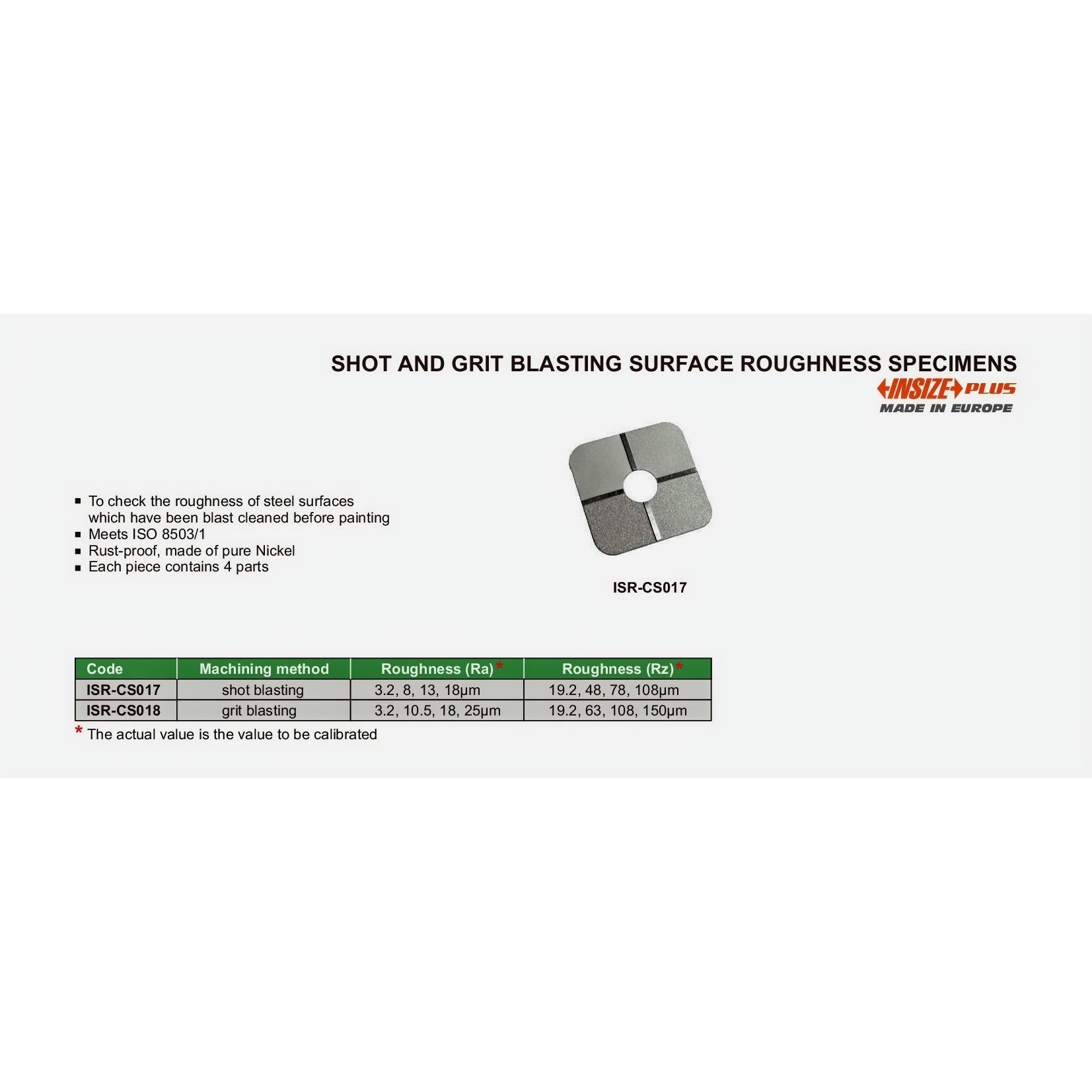 Insize Shot & Grit Blasting Surface Roughness Specimen Series ISR-CS018