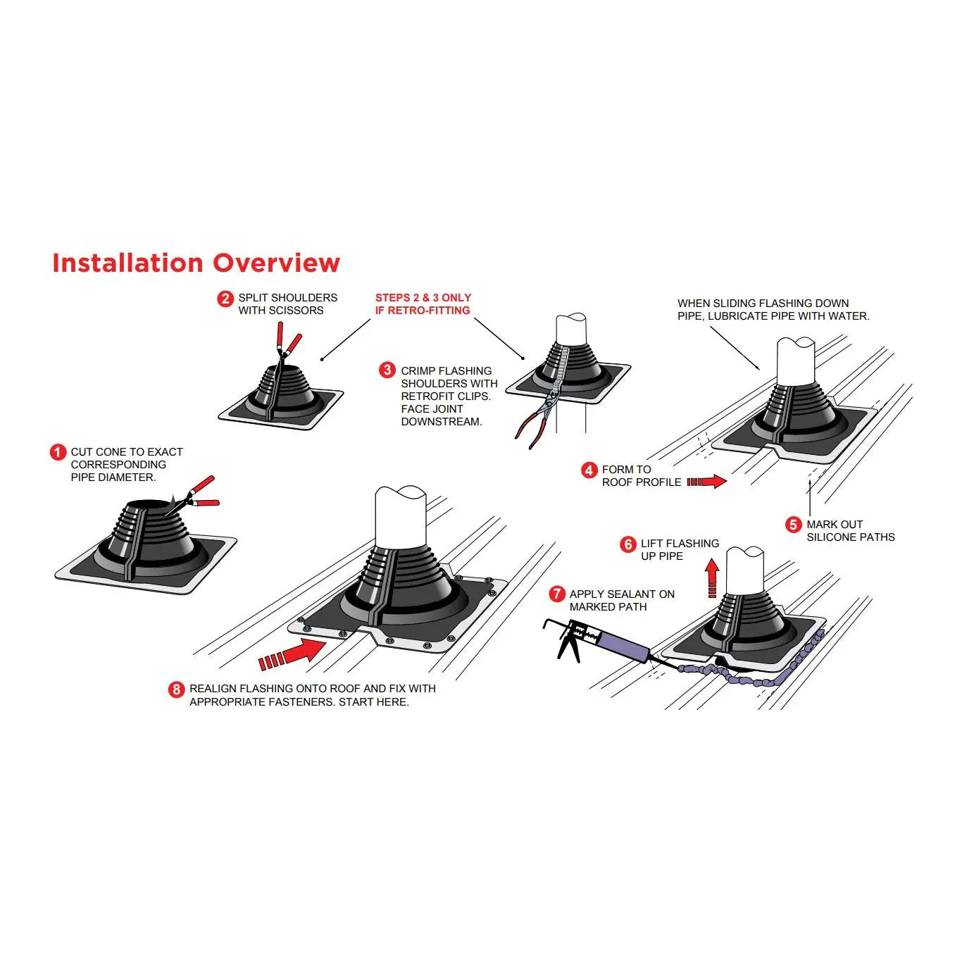 Aquaseal Roof Pipe Seal Aquaseal Aquadapt #3 Roof Pipe Flashing Black 40-90mm