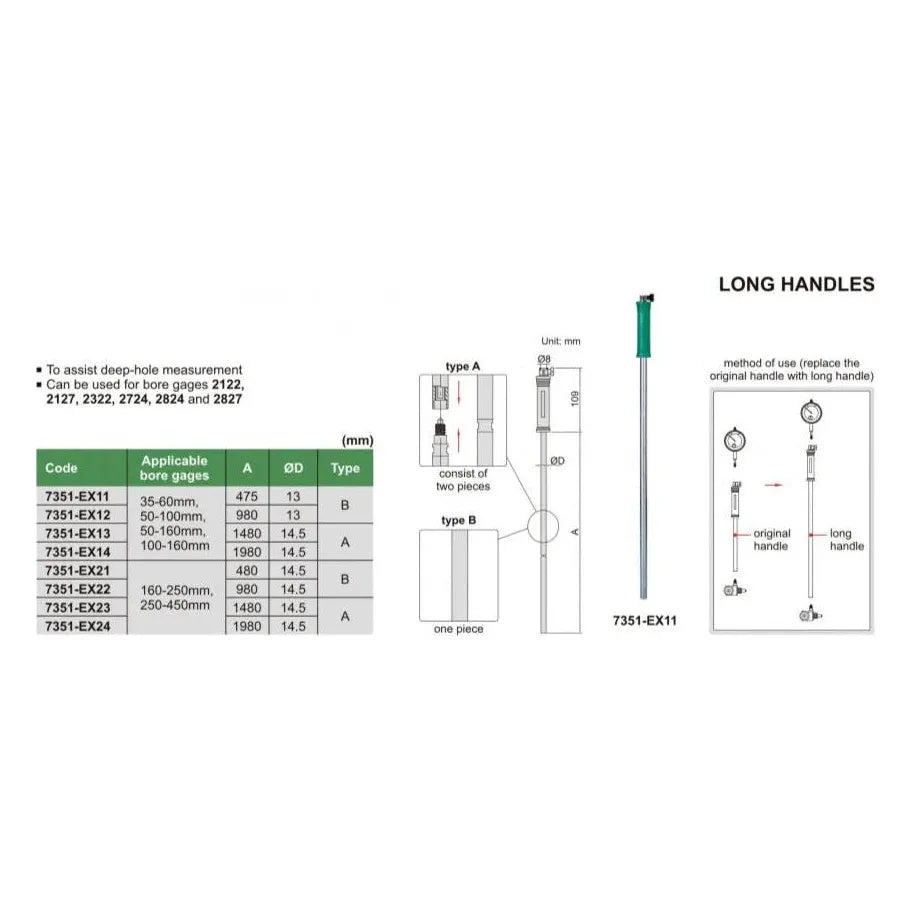 Insize Long Handle for Bore Gauge 480mm Series 7351-EX21