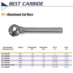 BEST CARBIDE CARBIDE BURRS Best Carbide - SD1NF 1/4" Aluminium Cut Carbide Burr