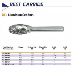 BEST CARBIDE CARBIDE BURRS Best Carbide - SE3NF 3/8" Aluminium Cut Carbide Burr
