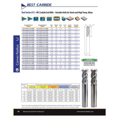 BEST CARBIDE Carbide Endmill Best Carbide HFC Variable Helix Nano coated 4-Flute End Mill 1/2" D x 2-1/2" O.A.L, Corner Radius