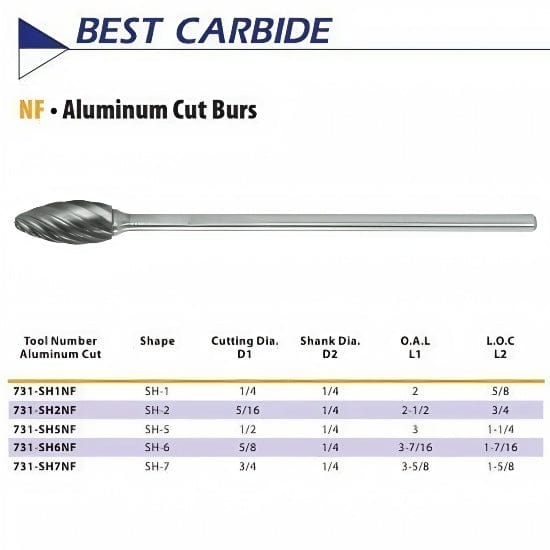 Best Carbide - SH2NFL6 5/16" Aluminium Cut Long Series Carbide Burr - Twin Eagle Imports