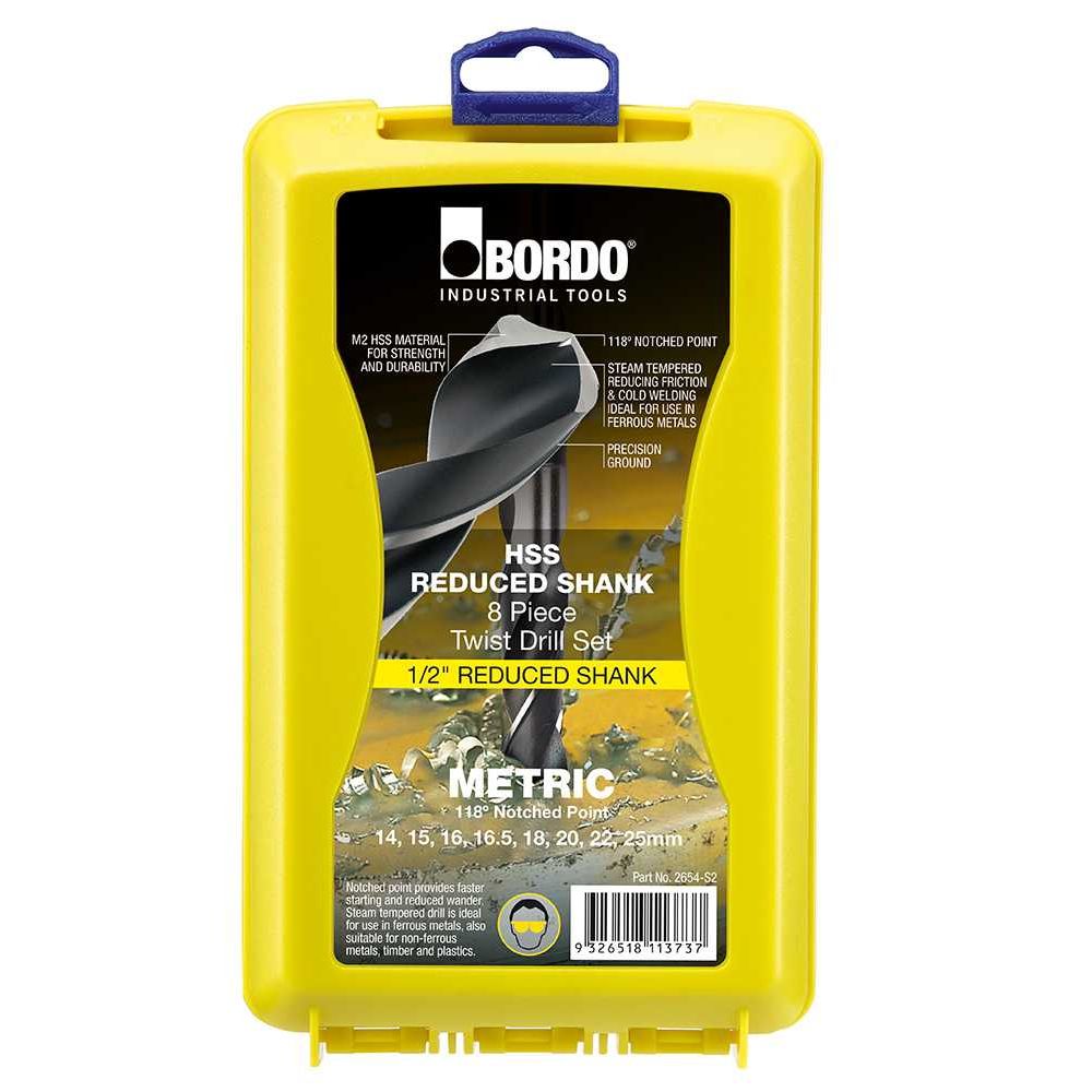 Bordo 14 to 25mm 8 Piece 1/2" Reduced Shank Drill Set | HSS Twist Drills - Twin Eagle Imports