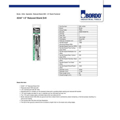 Bordo 45/64" HSS Reduced Shank Drill - Twin Eagle Imports